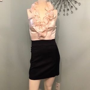 Bebe satin ruffle halter mini dress